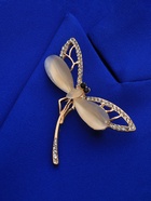 Брошь «Стрекоза» порхающая, бежевая в золоте - Фото 5