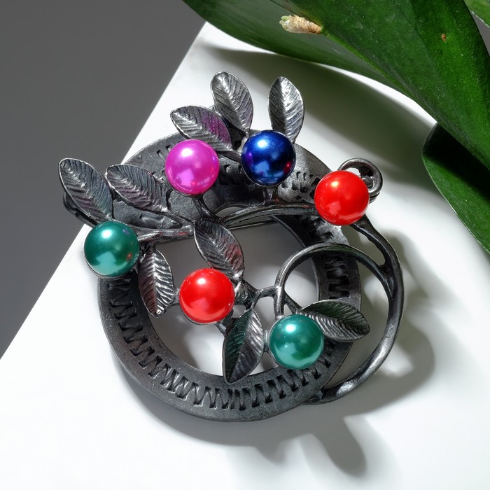 Брошь «Круг» спелые плоды, цветная в чернёном серебре - Фото 1