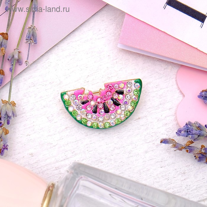 Брошь «Арбуз», цветная в золоте - Фото 1