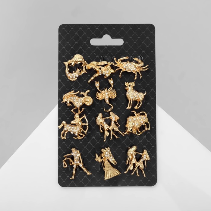 Брошь «Знаки зодиака» ассорти, гороскоп, белая в золоте - Фото 1