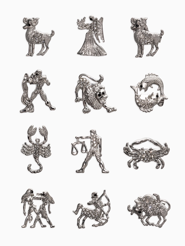 Брошь «Знаки зодиака» ассорти, гороскоп, белая в серебре - Фото 1