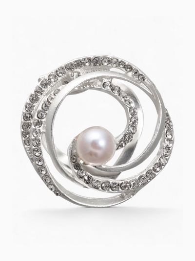 Зажим для платка «Жемчужный завиток», цвет белый в матовом серебре