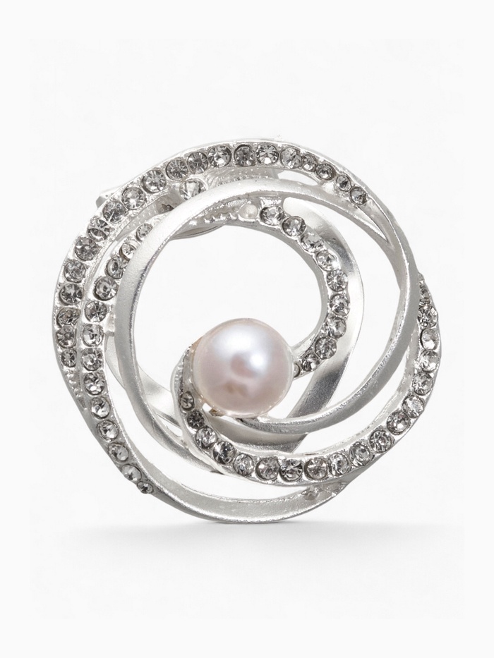 Зажим для платка «Жемчужный завиток», цвет белый в матовом серебре - Фото 1