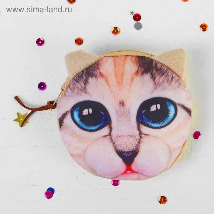 Мягкий кошелёк «Котик», голубые глазки - Фото 1