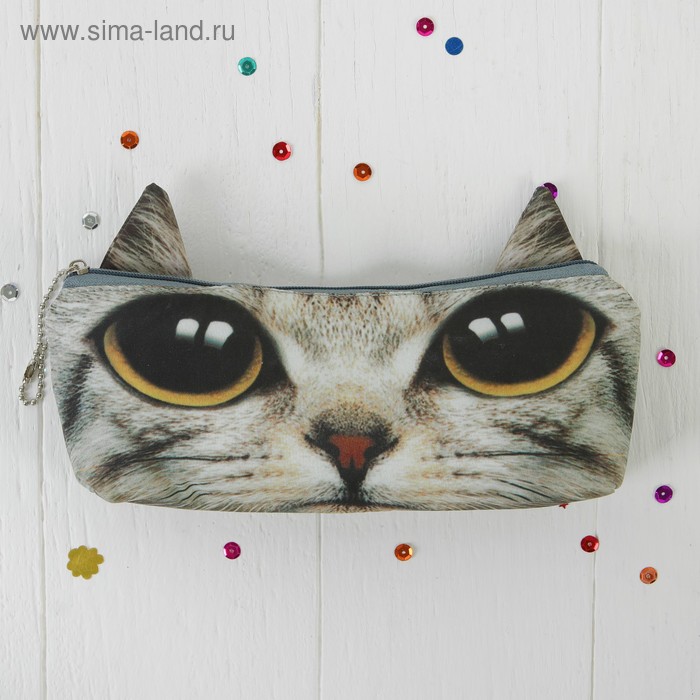 Мягкий пенал «Серый котик», карие глазки - Фото 1