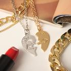 Кулоны «Неразлучники», половинки сердец, ключ и замок, цвет серебристо-золотой, 45см - Фото 3