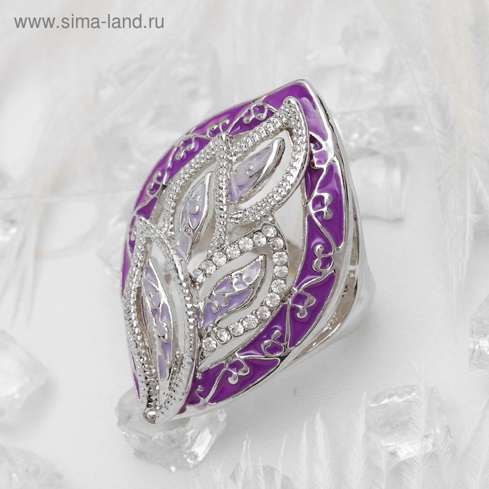 Кольцо "Листок", цвет сиренево-фиолетовый в серебре, размер 17,18,19 МИКС - Фото 1