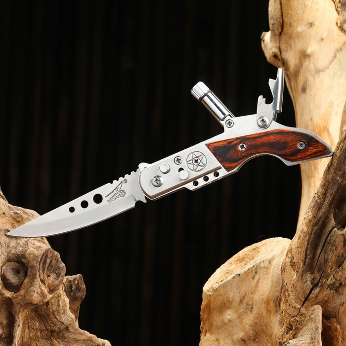 Нож складной "Ружье" 17,4см, клинок 75мм/1,3мм, с фонариком - фото 1918615436