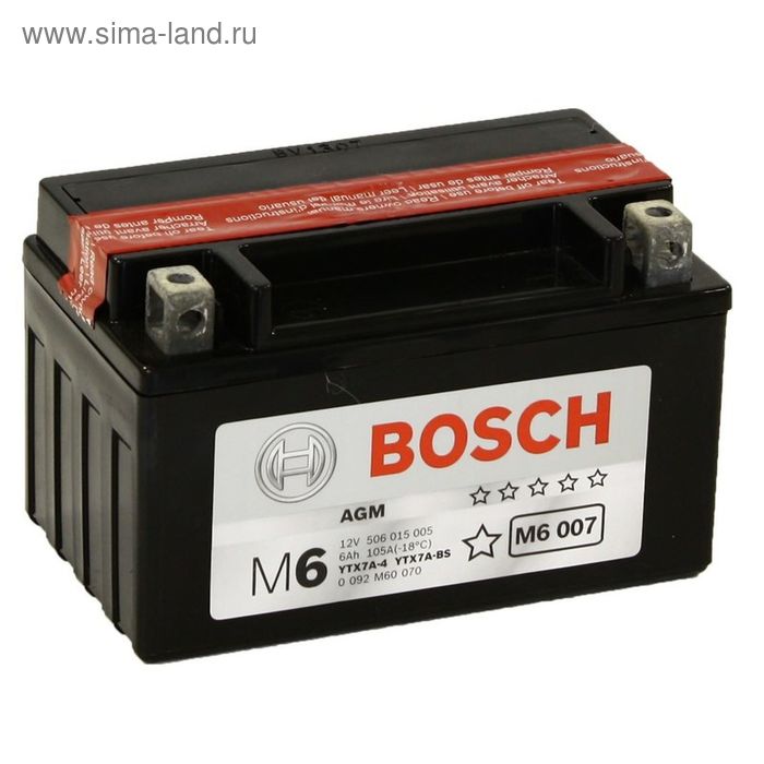 Аккумуляторная батарея Bosch 6 Ач M6 AGM 506 015 005 (YTX7A-BS) - Фото 1