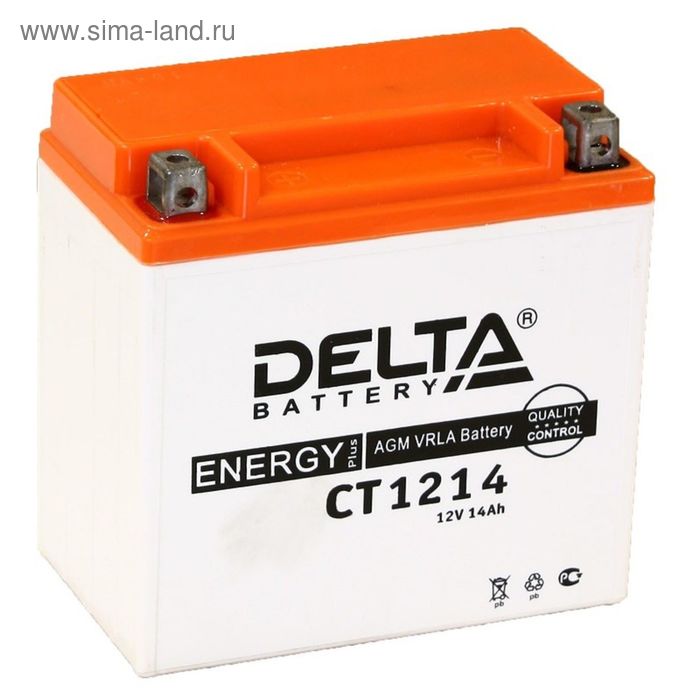 Аккумуляторная батарея Delta 14 Ач CT 1214 (YTX14-BS), низкий - Фото 1