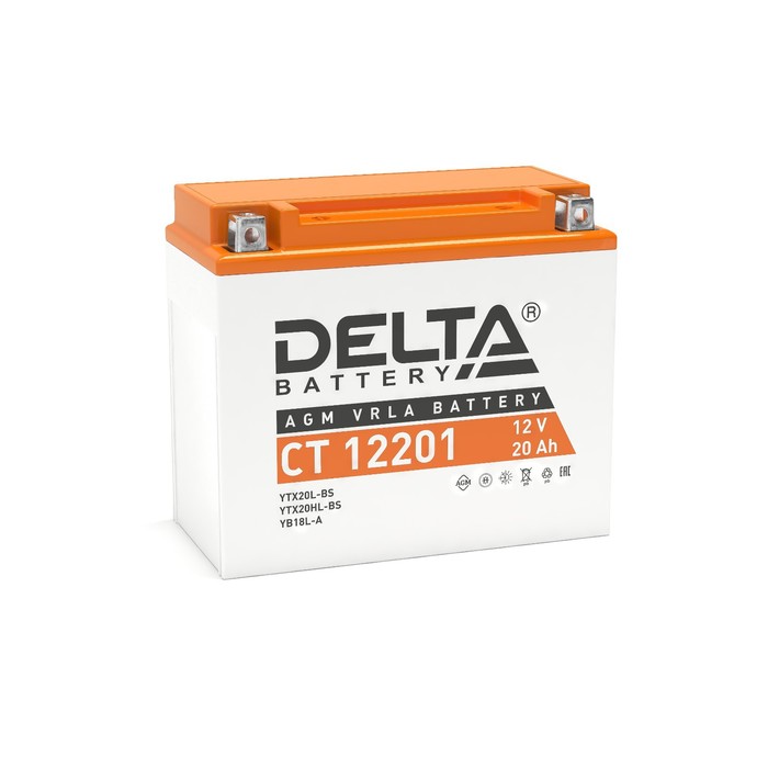 Аккумуляторная батарея Delta СТ12201 (YTX20L-BS, YTX20HL-BS, YB16L-B, YB18L-A) 12 В, 20 Ач обратная (- +) - Фото 1