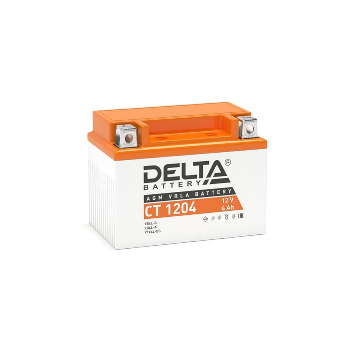 Аккумуляторная батарея Delta СТ1204 (YB4L-B, YB4L-A, YTX4L-BS) 12 В, 4 Ач обратная (- +) - Фото 1
