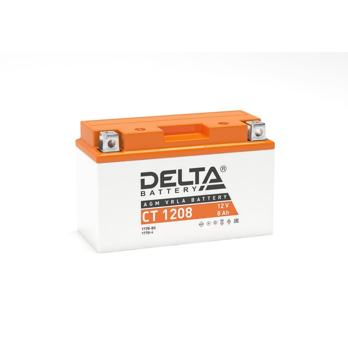 Аккумуляторная батарея Delta СТ1208 (YT7B-BS, YT7B-4, YT9B-BS) 12 В, 8 Ач прямая (+ -) - Фото 1