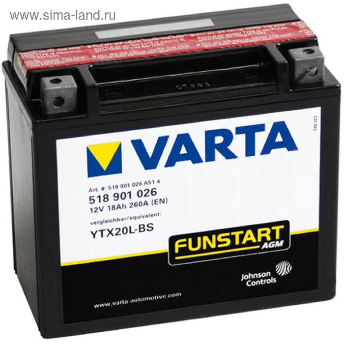 Аккумуляторная батарея Varta 18 Ач Moto AGM 518 901 026 (YTX20L-BS) - Фото 1