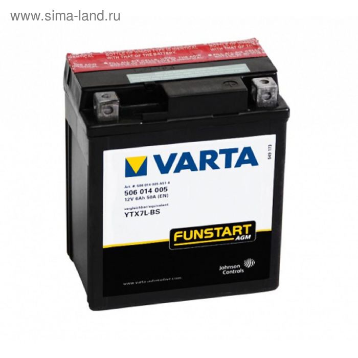 Аккумуляторная батарея Varta 6 Ач Moto AGM 506 014 005 (YTX7L-BS) - Фото 1