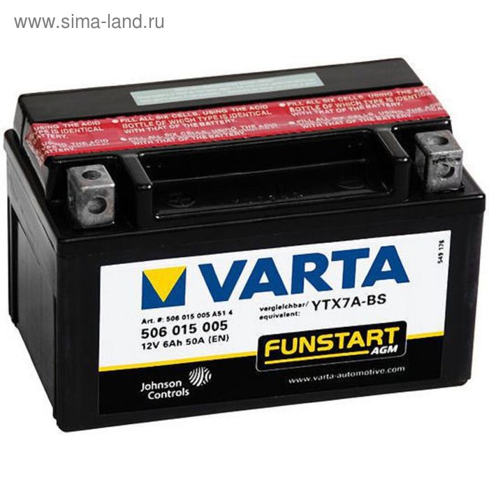 Аккумуляторная батарея Varta 6 Ач Moto AGM 506 015 005 (YTX7A-BS) - Фото 1