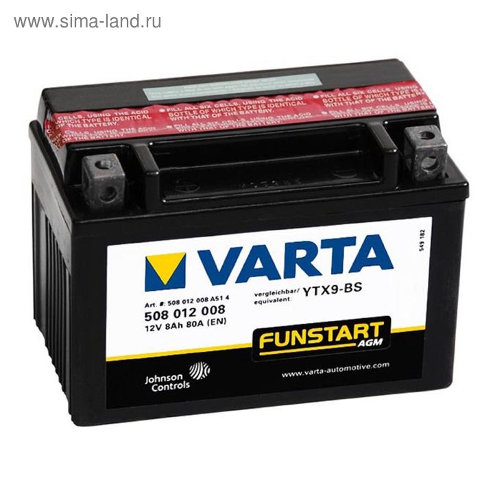 Аккумуляторная батарея Varta 8 Ач Moto AGM 508 012 008 (YTX9-BS) - Фото 1