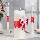 Набор свечей "Кружевной с бантиком" красный: домашний очаг 6,8х15см, родительские 1,8х17,5см - фото 8496256