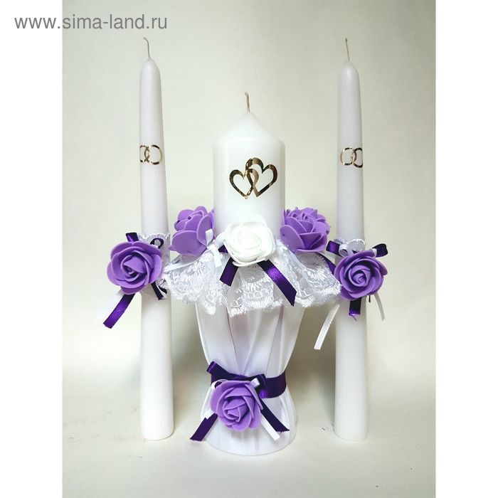 Набор свечей "Кружевной шик", фиолетовый: домашний очаг 5.5х20см, родительские 2.2х25см - Фото 1