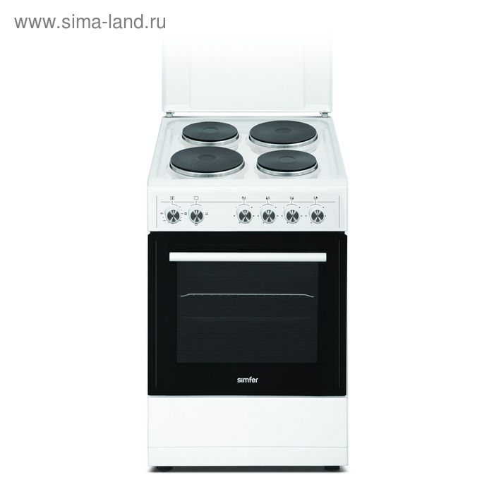 Плита Simfer F56EW03001, электрическая, 4 конфорки, 54 л, эмаль, без гриля, белая - Фото 1