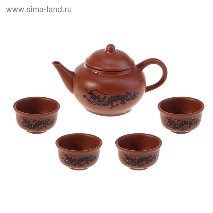 УЦЕНКА Набор для чайной церемонии «Дракон», 4 предмета, чайник 200 мл, пиалы 25 мл - Фото 1