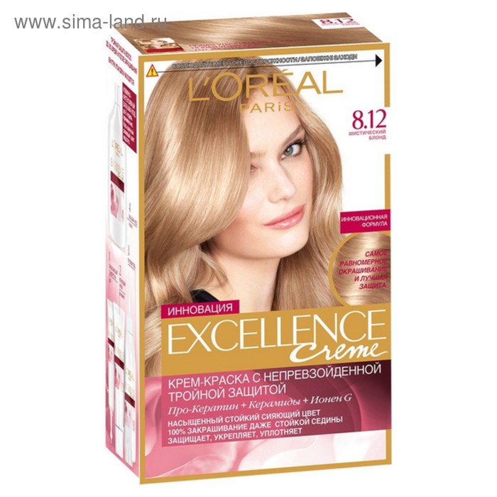 Крем-краска для волос L'Oreal Excellence Creme, тон 8.12 мистический блонд - Фото 1