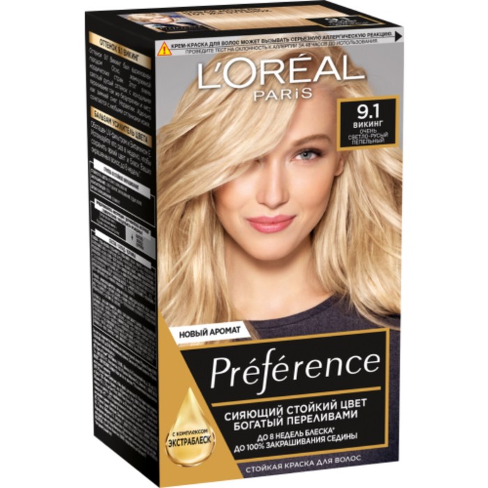 Краска для волос L'Oreal Preference Recital «Викинг», тон 9.1, очень светло-русый пепельный - Фото 1