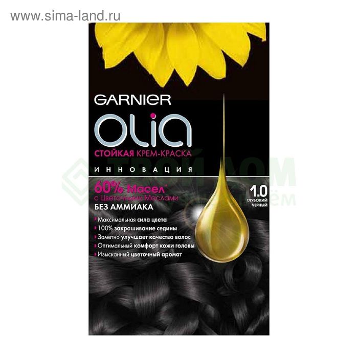 Крем-краска для волос Garnier Olia, тон 1.0 глубокий чёрный - Фото 1