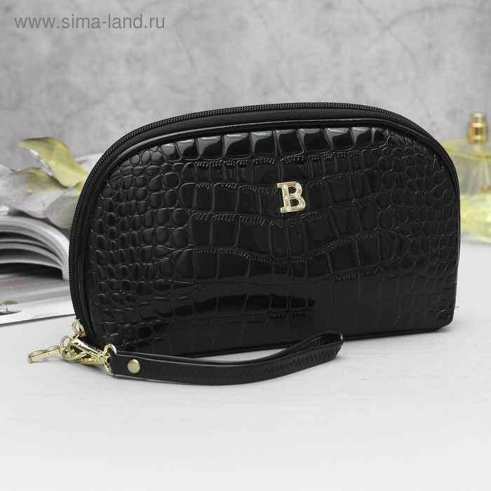 Клатч женский, 4 отдела, с ручкой, цвет чёрный - Фото 1