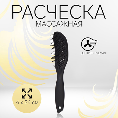 Расчёска массажная, вентилируемая, 4×24 (±1) см, чёрная