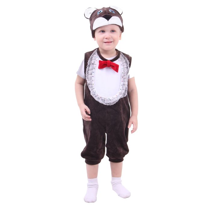 Карнавальный костюм для мальчика от 1,5-3-х лет "Медвежонок", велюр, комбинезон, шапка - фото 1884753305