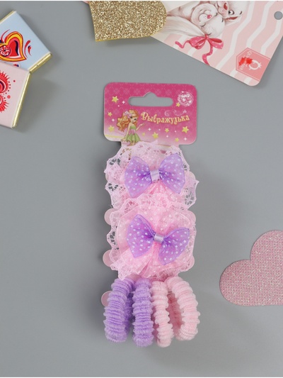 Резинки для волос «Кружево», банты, набор 6 шт., розово-сиреневые