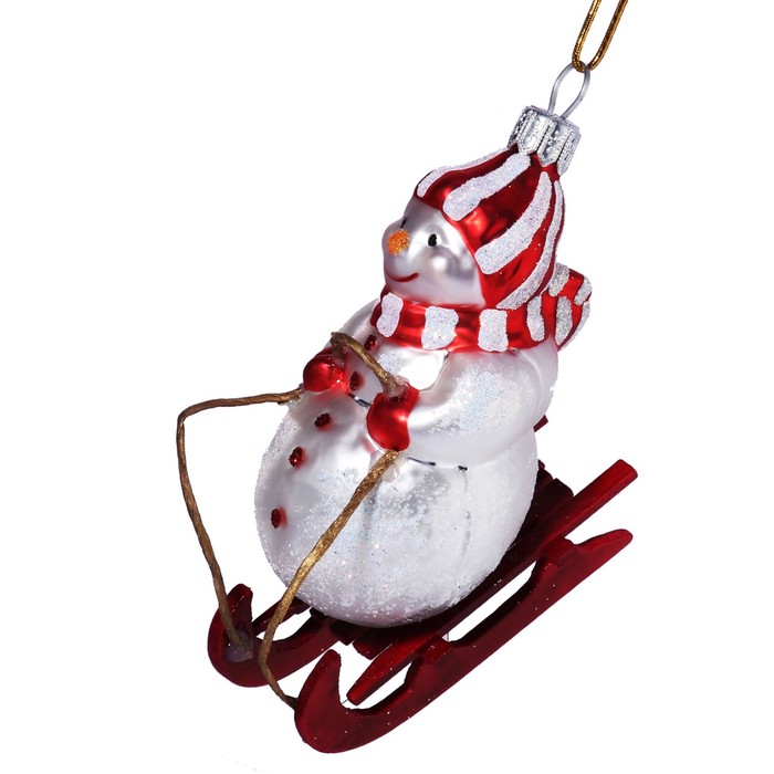 Игрушка елочная "Снеговик на санках", 9 см - Фото 1