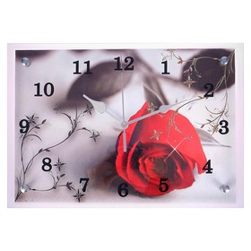 Часы-картина настенные, интерьерные "Красная роза на сером", бесшумные, 25 х 35 см