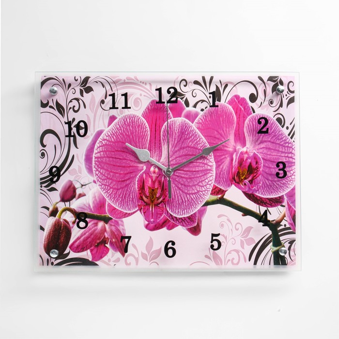 Часы-картина настенные, серия: Цветы, &quot;Розовые орхидеи с узором&quot;, 30 х 40 см