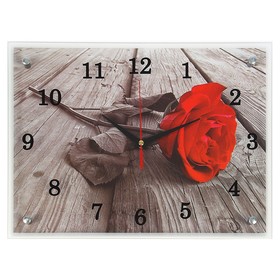 Часы-картина настенные, интерьерные "Красная роза", бесшумные, 30 х 40 см