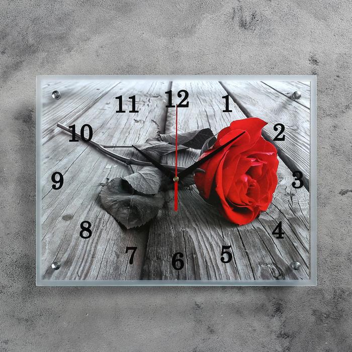 Часы настенные, серия: Цветы, &quot;Красная роза&quot;, 30х40  см