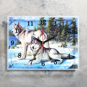 Часы настенные, серия: Животный мир, "Волки в Зимнем Лесу", 30х40 см