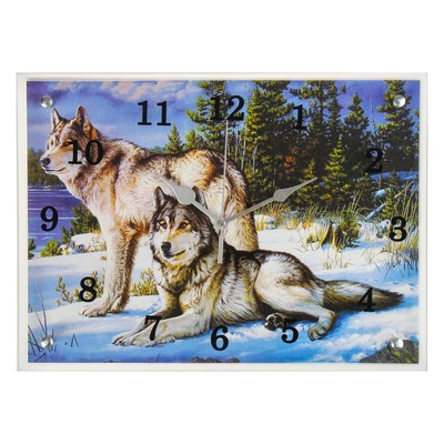 Часы настенные, интерьерные "Волки в Зимнем Лесу", бесшумные, 30 х 40 см