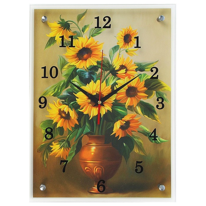 Часы-картина настенные, интерьерные "Желтые цветы в вазе", бесшумные, 30 х 40 см - Фото 1