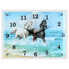 Часы-картина настенные, серия: Животный мир, "Лошади в море", 30х40 см - фото 317933484