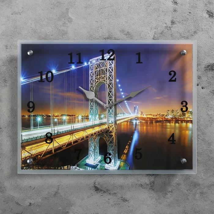 Часы настенные, серия: Город, "Светящийся мост", 30х40 см