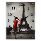 Часы-картина настенные, интерьерные "Девушка в красном платье в Париже", бесшумные, 30 х 40 см 16396 - фото 317933507