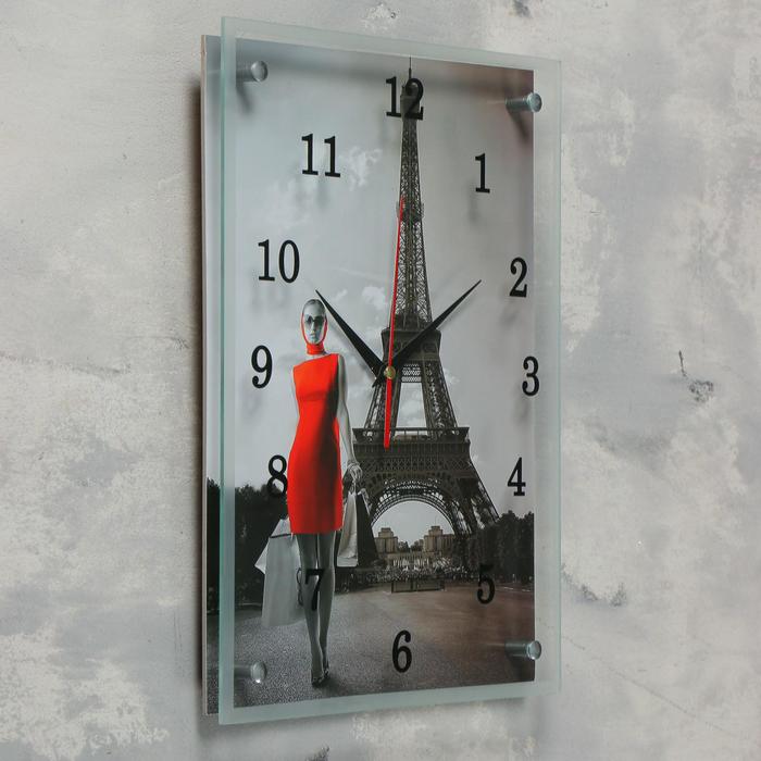 Часы настенные, серия: Город, "Девушка в красном платье в Париже", 30х40 см - фото 1905379373