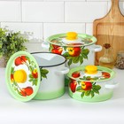 Набор эмалированных кастрюль «Дары лета», 3 шт.: 2 л, 3.5 л, 5.5 л, белый, зелёный - Фото 2