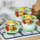 Набор эмалированных кастрюль «Дары лета», 3 шт.: 2 л, 3.5 л, 5.5 л, белый, зелёный - Фото 4