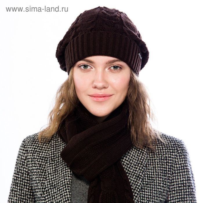 Комплект женский зимний (шапка, шарф) "СТЕЛЛА", размер 56-58, цвет шоколадный 800129 - Фото 1