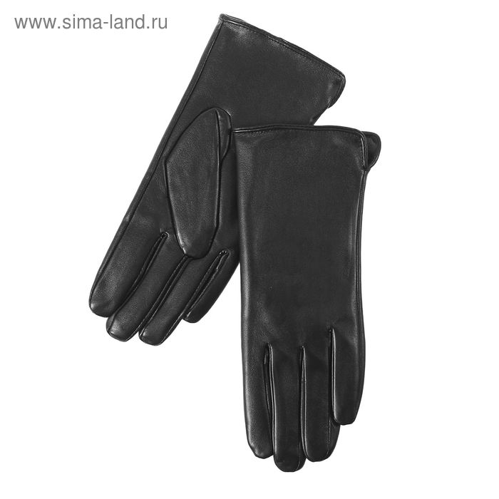 Перчатки женские, гладкие, подклад - искусственный мех, р-р 6,5, чёрные - Фото 1