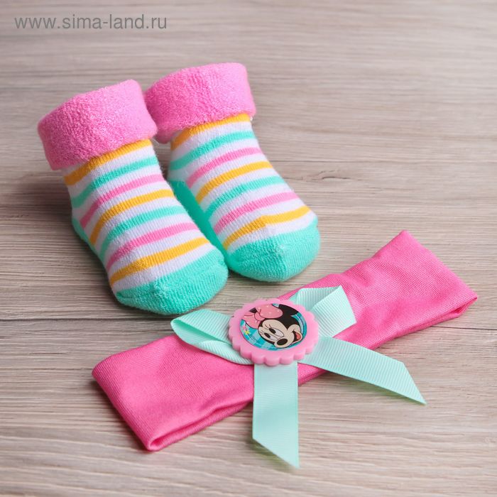 Набор детский: повязка и махровые носки "Мини Маус", Дисней беби, 3-12 мес, 100% хлопок - Фото 1