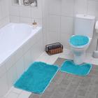 Набор ковриков для ванной и туалета Доляна «Плюшевый», 3 шт, 32×40, 40×50, 50×80 см, цвет синий - Фото 1
